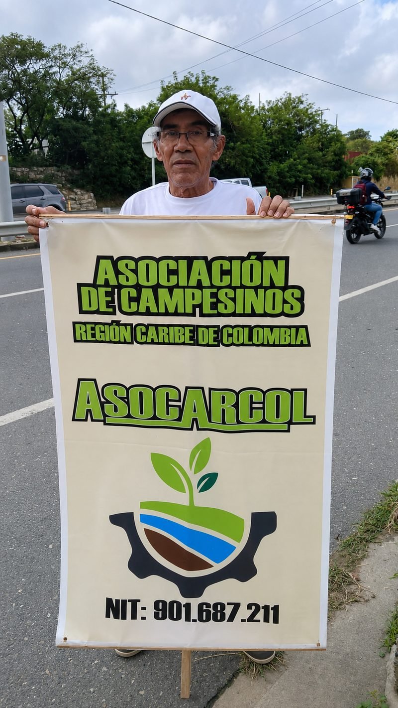 Asociado de ASOCARCOL sosteniendo el pendón de la organización con el NIT 901.687.211